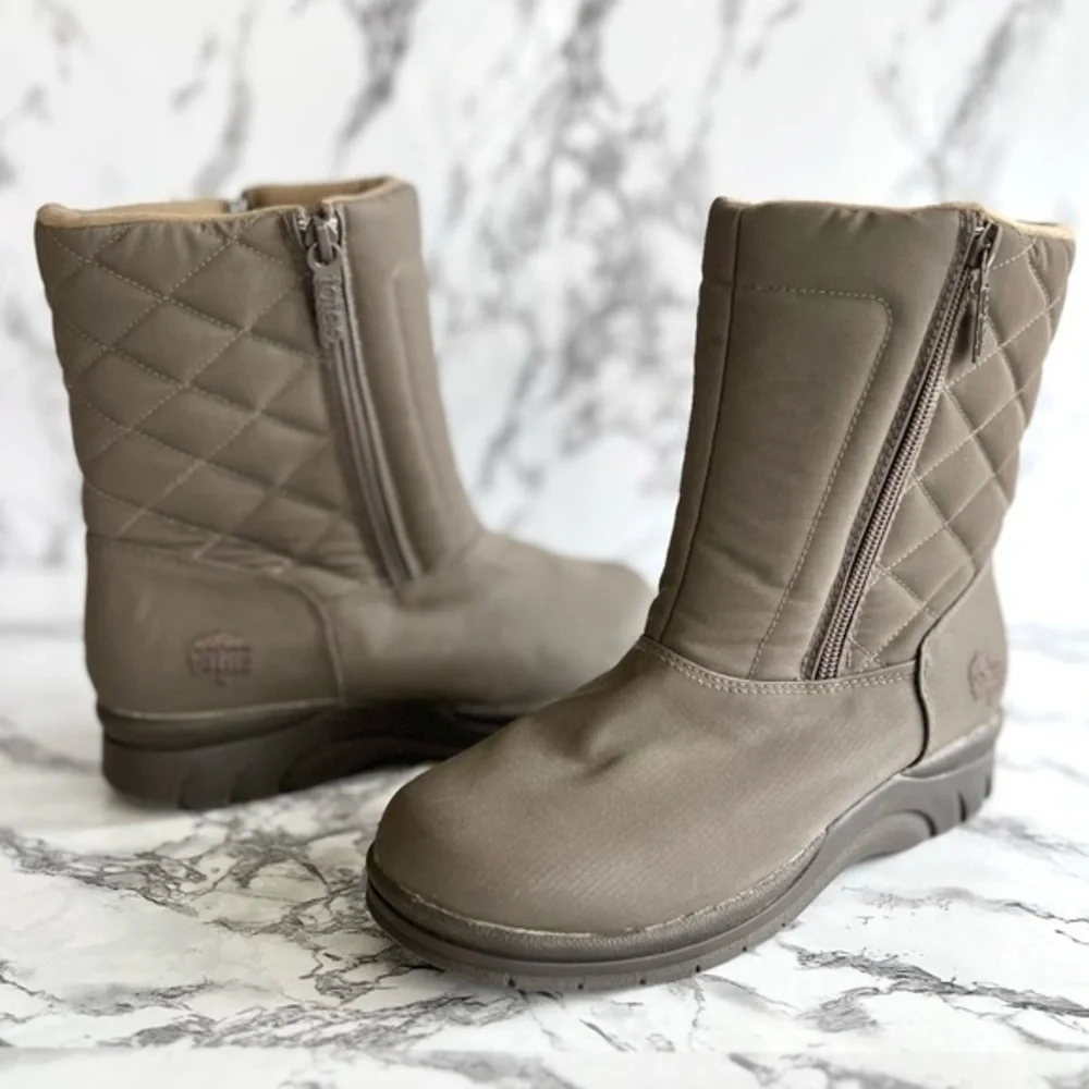 Totes Snow Boots Taupe Quilted Short Waterproof Winter 6